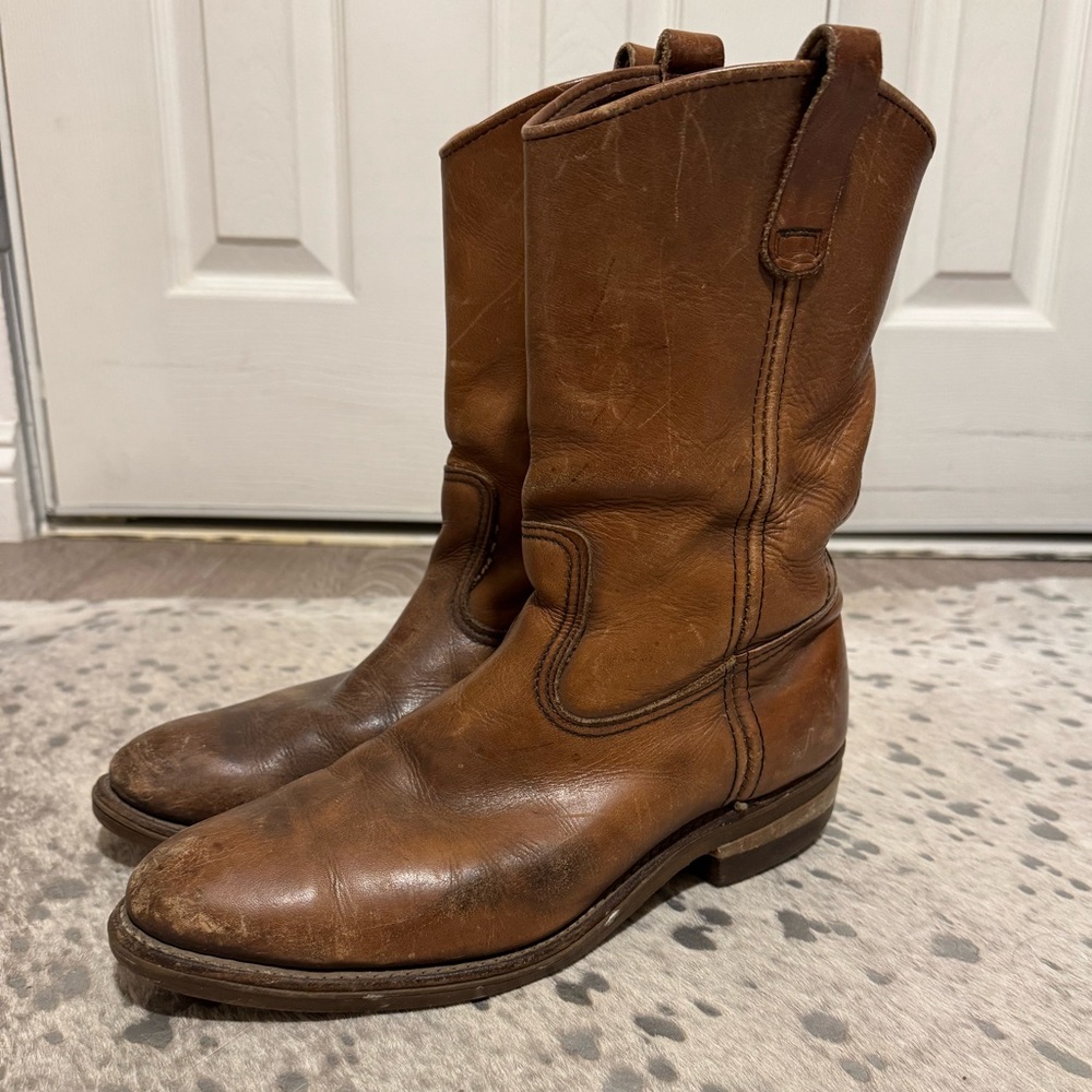 Vintage Red Wing Pecos Brown Pull On Work Boots Mens Size 10